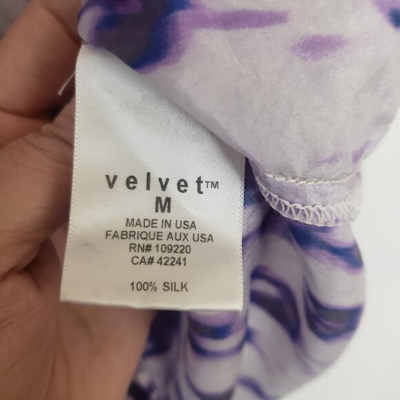Velvet Brand Women’s 100% Silk Purple Printed Peasant Blouse Tunic Boho‎ Med - Picture 10 of 11